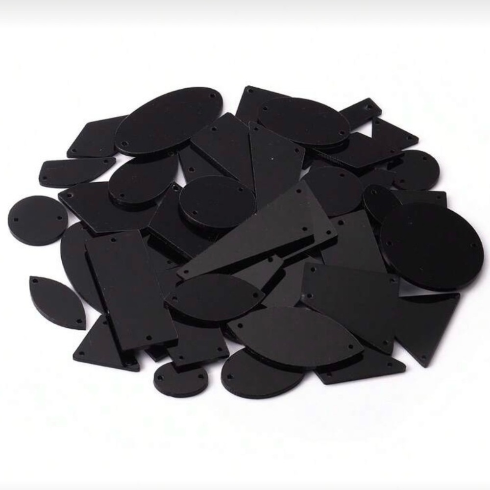 Geometric Black Silver Mirror Trim DIY & Clothes 50 Pieces Self Stick Sew-On New